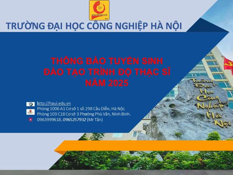 Trường Đại học Công nghiệp Hà Nội Thông báo tuyển sinh đào tạo trình độ thạc sĩ năm 2025